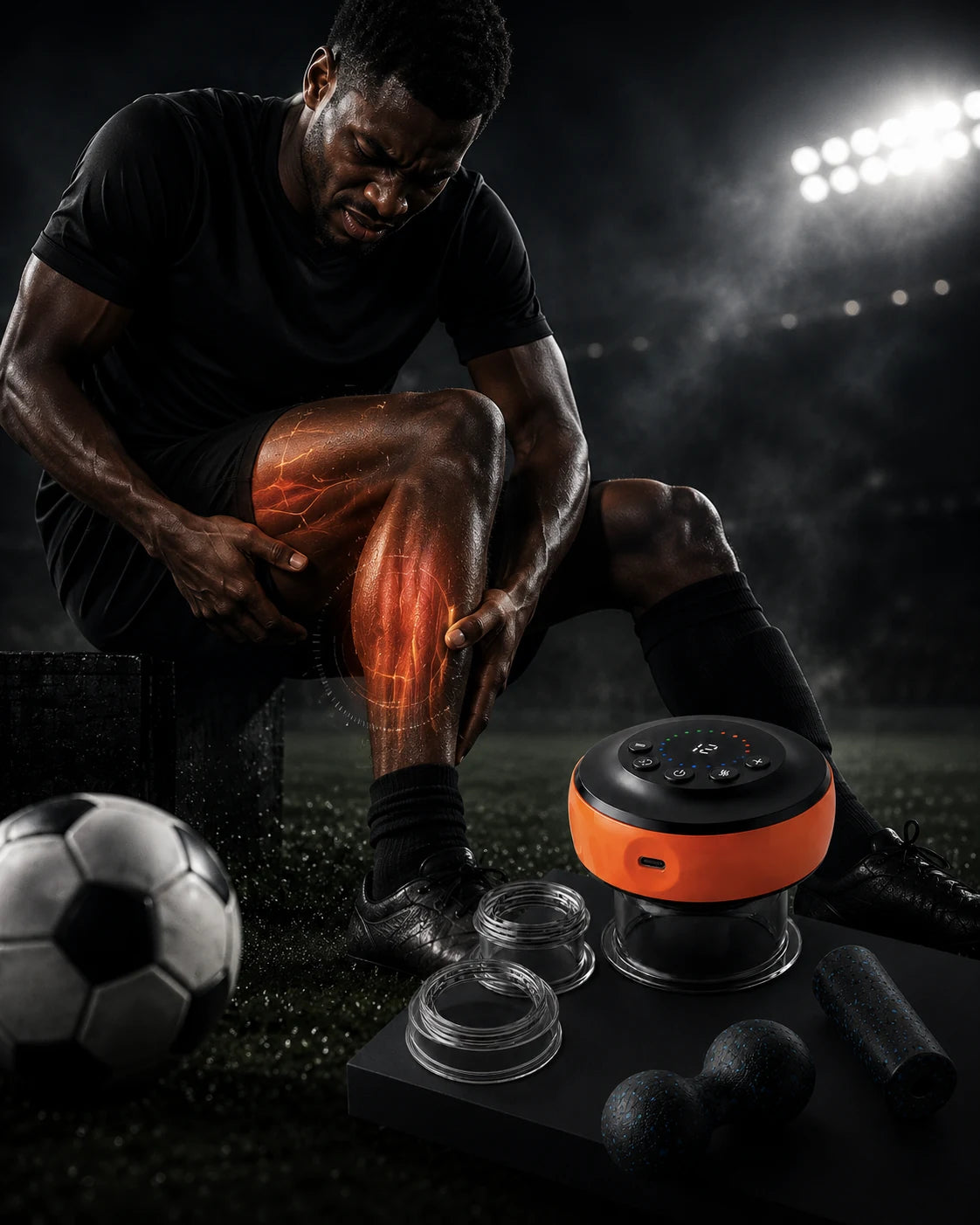 MatchDay Leg Recovery Kit with recovery cup, cup attachments, foam tools, cable and strap