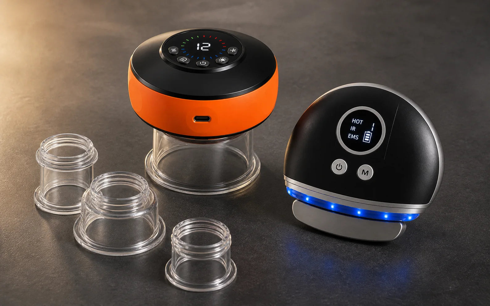 Active Reset Duo devices and cup attachments arranged in a premium product composition
