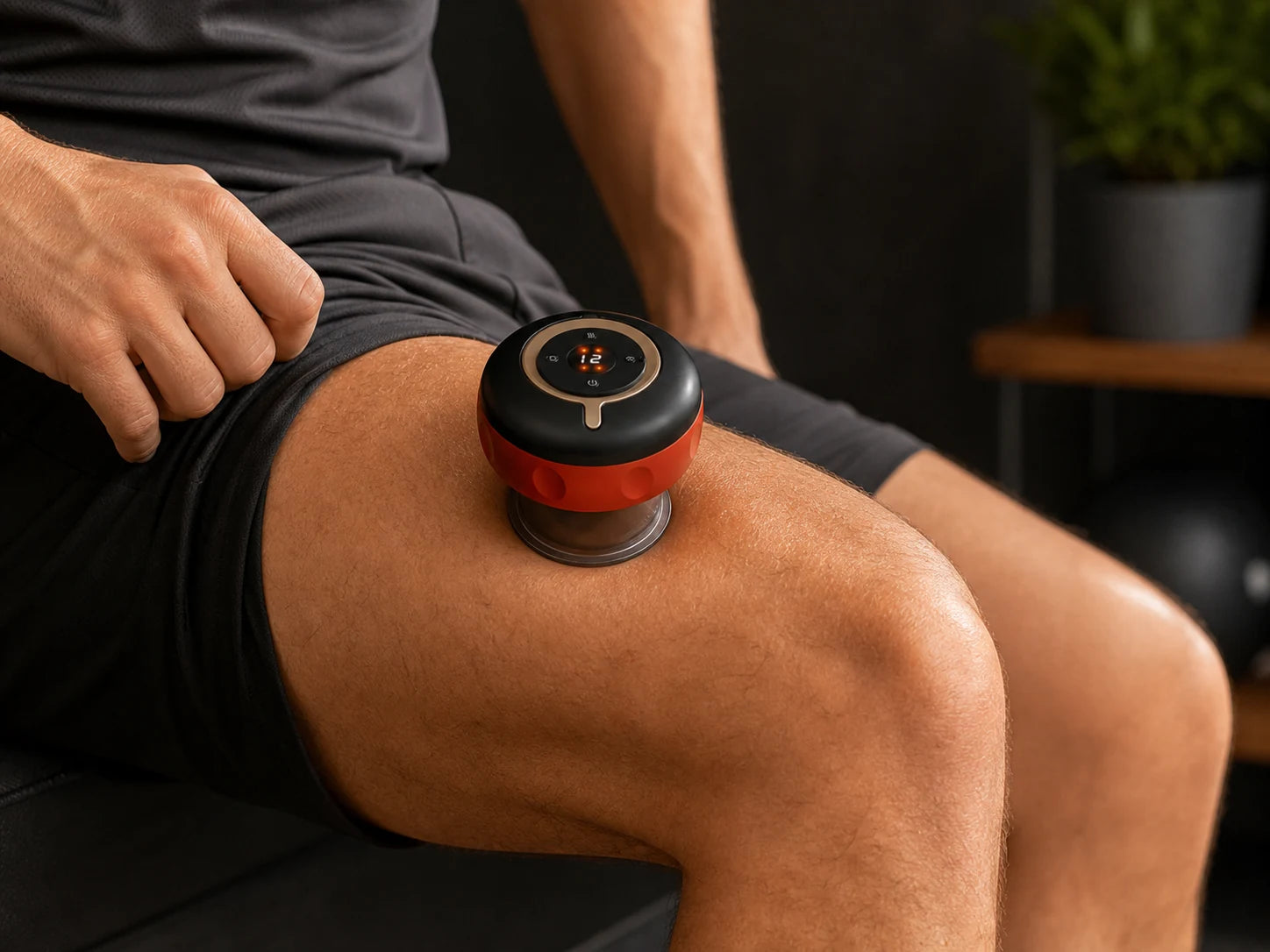 Active Reset SmartCup™ positioned on the lower quadriceps above the knee rather than on the kneecap