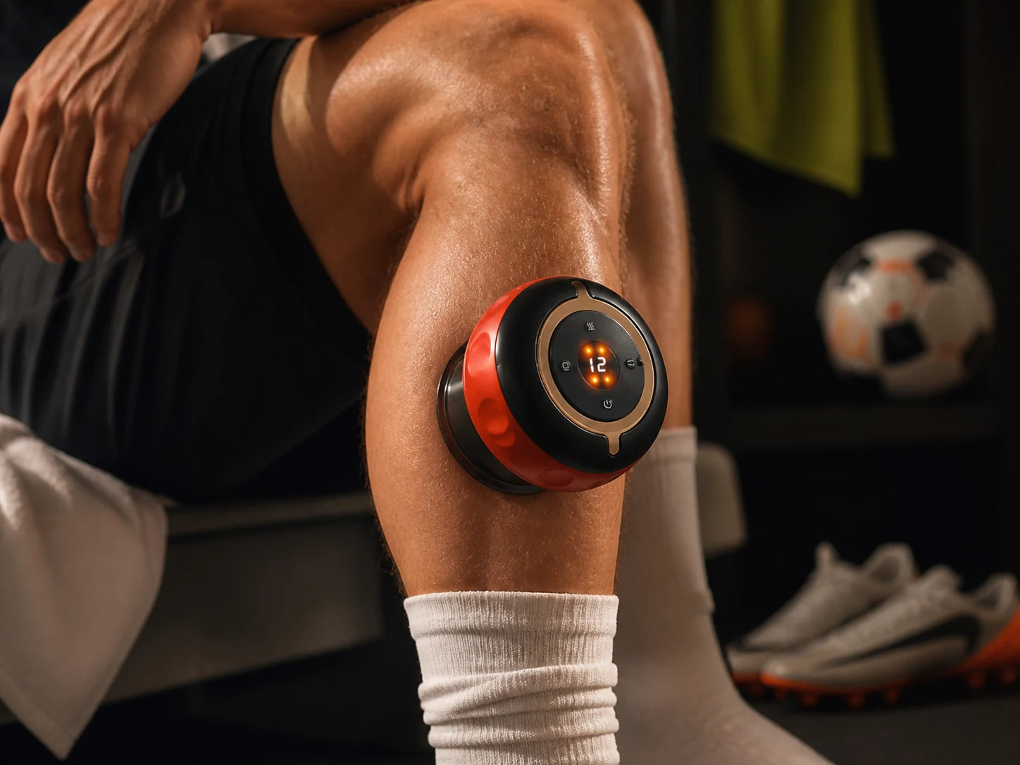 Recreational runner using Active Reset SmartCup™ on the fleshy calf muscle after a run