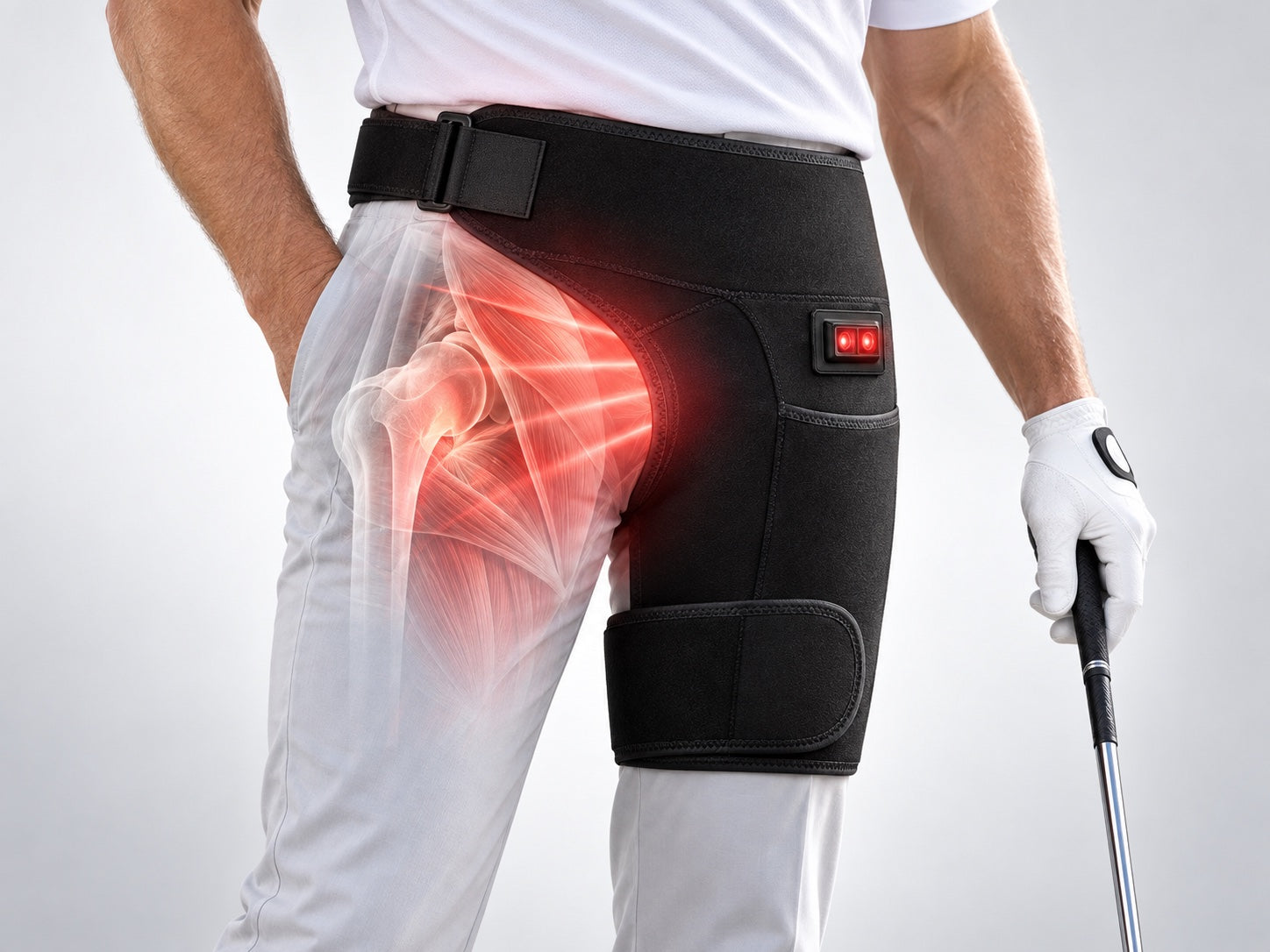AI-generated staging illustration of integrated red-light exposure from Fairway Hip Reset